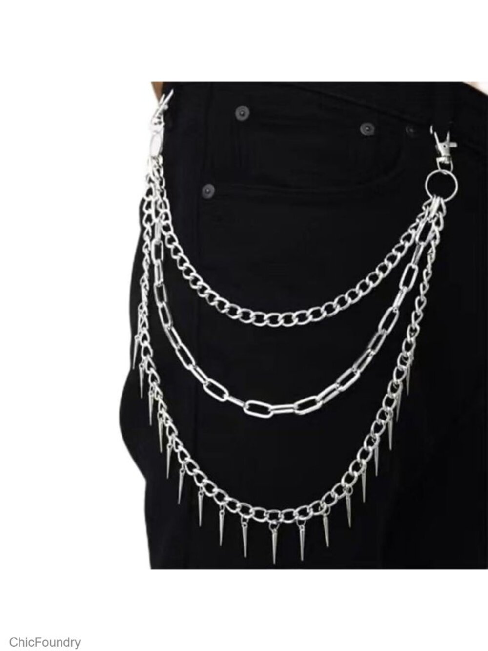 Punk Spike Pants Chain Silver Rivet Jeans Chain Gothic Accessory